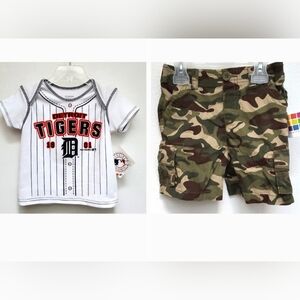 Detroit Tigers Baseball Top 24M & Camo Cargo Shorts Size 24M